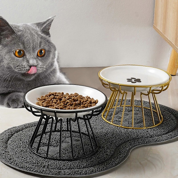 Keramisk Katt Upphöjd Skål Upphöjd Mat MED/ Järnstativ För Små Sällskapsdjur Hundar Teddy Black iron frame