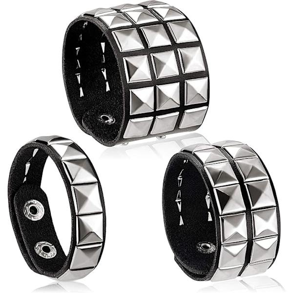 3 kappaletta nahkainen niitattu punk-rannekoru miehille ja naisille 80-luvun niitattu goottirock-rannekoru piikki niittiranneke unisex-metalli