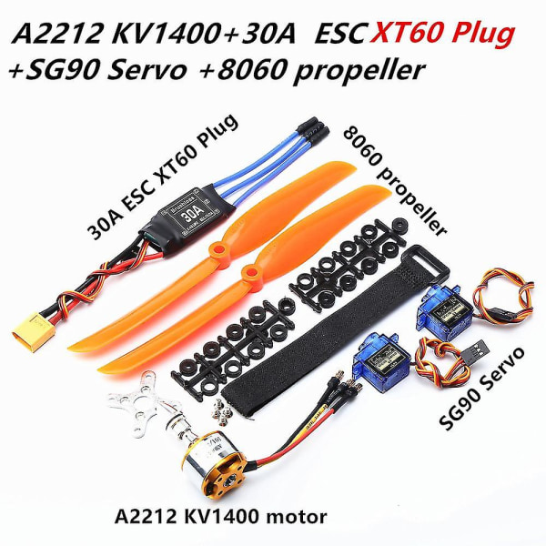 1400kv børsteløs motor 30a Esc Xt60 stik Sg90 9g mini servo 8060 propel til Rc fastvinge fly