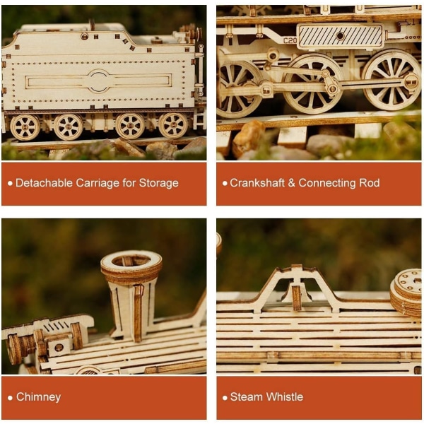 Steam Train 3D Puzzle Tremodellsett for voksne å bygge, selvmonterende mekanisk konstruksjonshåndverkssett for barn, tenåringer
