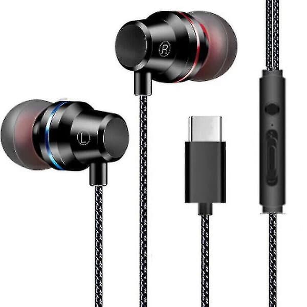 Øretelefon Type-c In-ear Usb-c Hodetelefoner Kablet Headset Med Mikrofon Ørepropper Black