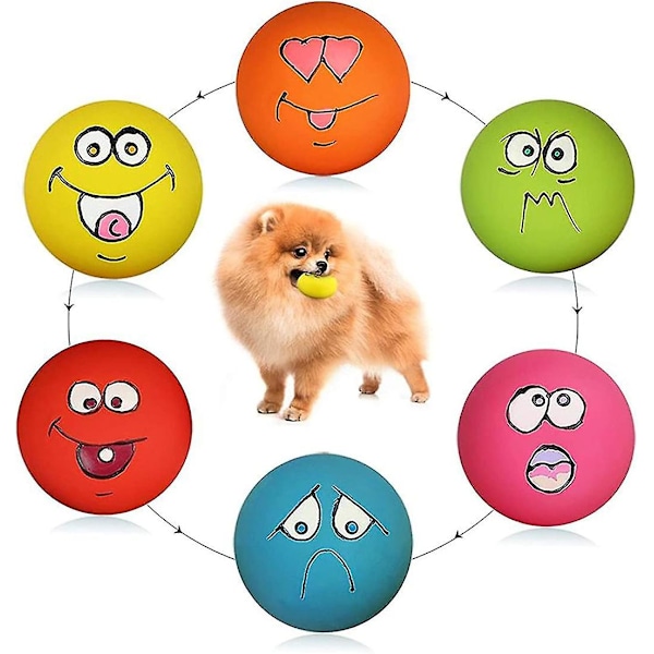 Smilende Hunde-Kvæk-Legetøj Blødt Latex Kvæk-Bolde Til Hvalpe Små Mellemstore Hunde 6 Stk/sæt