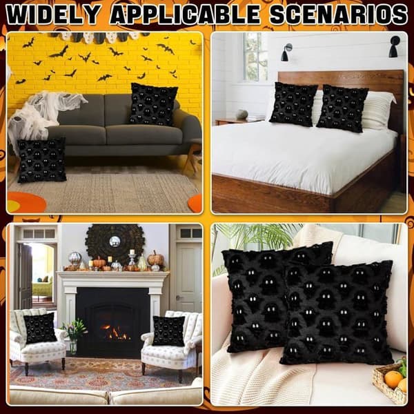 Sæt med 2 Halloween dekorative pudebetræk - 45 x 45 cm til sofa, stue, have, soveværelse og udendørs - Sort