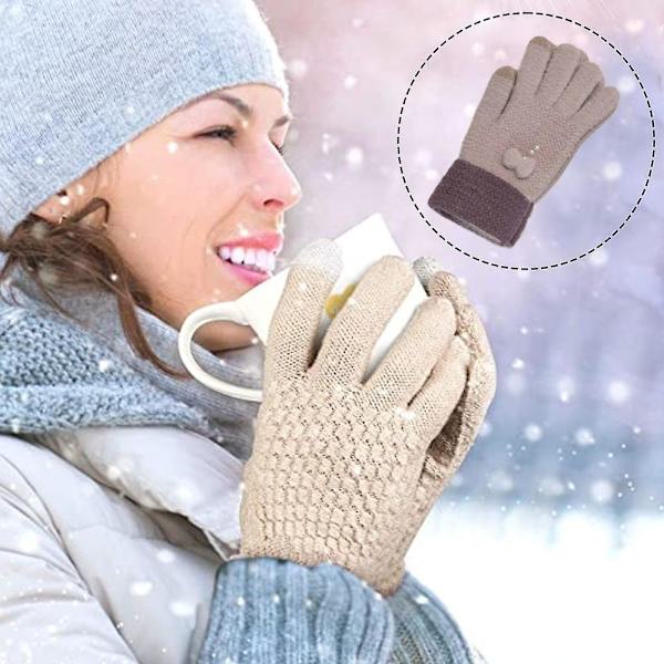 Damer Vinter Touch Screen Handsker Varme Uldforet Strikket Handsker Elastiske Manchetter