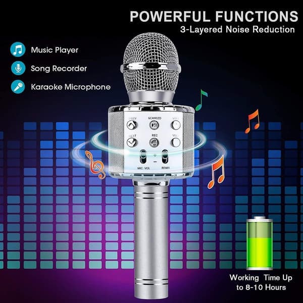 Bluetooth 4-i-1 Karaoke Trådløs Mikrofon med LED-lys, Bærbar Mikrofon