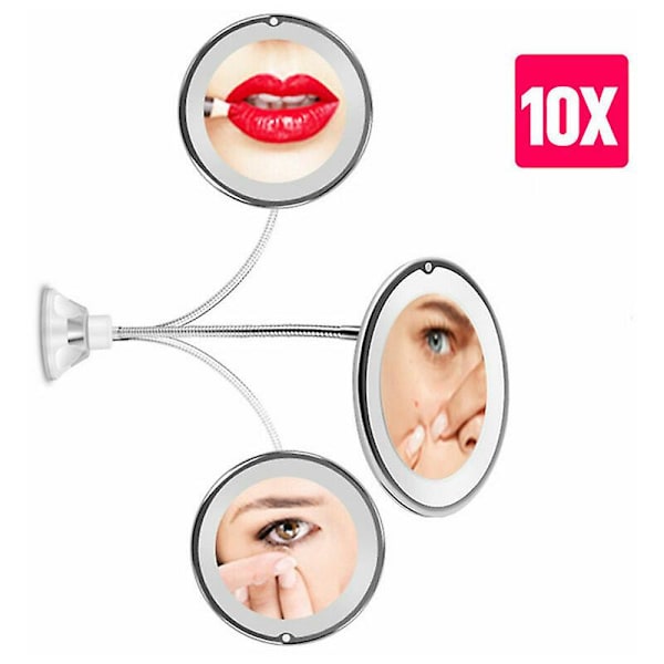 10x suurennusmeikkipeili imukupilla ja LED-valolla kylpyhuonepeili