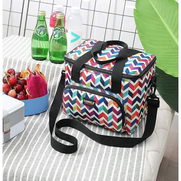 Dobbeltlags bærbar picnic-taske, med skulderrem, genanvendelig madpose (Large Wave)