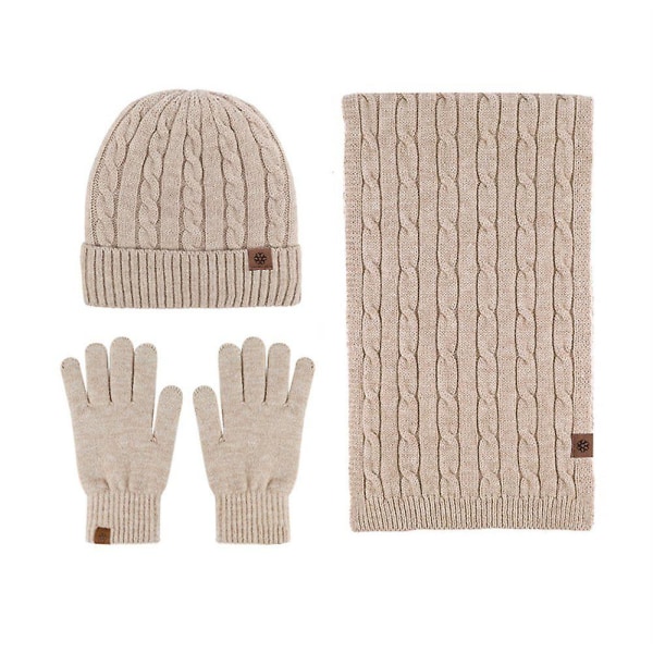 Dame Vinter Warm Beanie Hat Touchscreen Handsker og tørklæde sæt Khaki