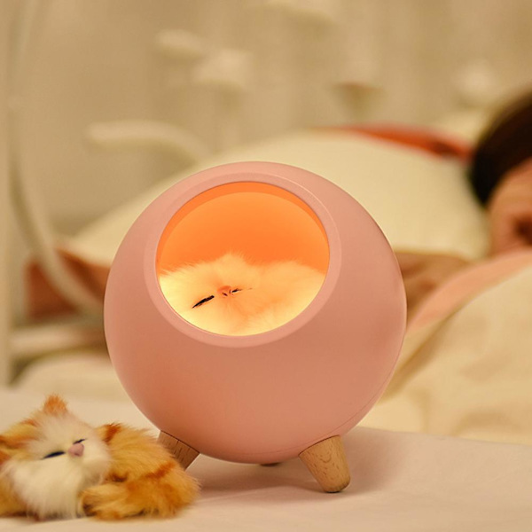 Katt Hus LED Nattlampa Steglös Dimbar USB Laddningsbar Sänglampa Green
