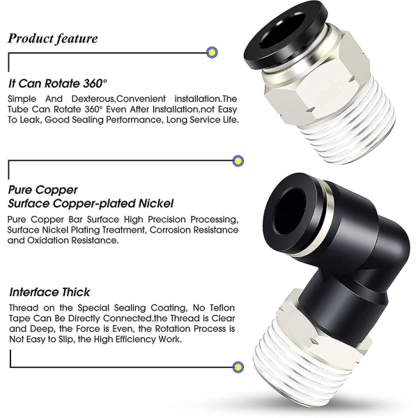 Yaju pneumatisk albue og lige rør kombination 1/4\" rør Od x 1/2\" Npt gevind trykforbindelsesfitting 6mm (4stk)