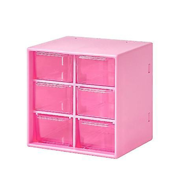 2 stk. Opbevaringskasser med 6 Skuffer - Skrivebordsopbevaring Organizer Mini Skuffer til Håndværk Smykker Kosmetik Kunst Sytilbehør with 6 Drawers Rose Red