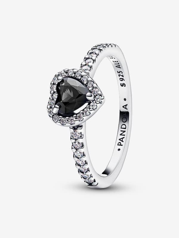 Pandora - Elevated Black Heart Ring - Sterling sølv Circumference: 60mm