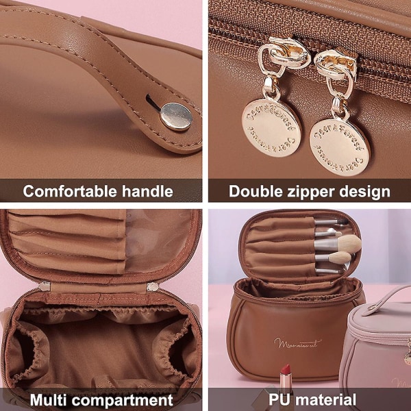 Uusi Pu-kosmetiikkalaukku Suurikapasiteettinen kannettava matkalaukku vedenpitävä kosmetiikkalaukku brown