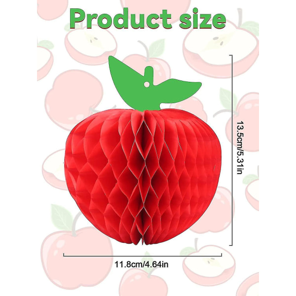 10 pakker Honeycomb Tissue Paper Apple, hengende papirfruktdekorasjon for skole