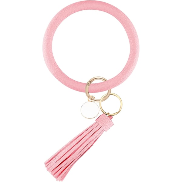 Stor cirkel nøglering læder kvast armbånd holder nøglering nøglering til kvinder pige Pink