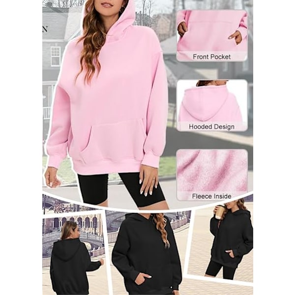 Dame Oversized Hættetrøjer Pullover Langærmet Sweatshirt Efterår Vinter Termisk Fleece Toppe med Lommer