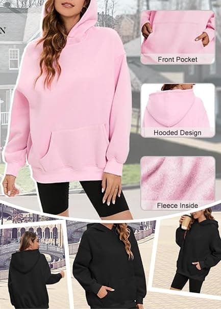 Dame Oversized Hettegensere Pullover Langermet Genser Høst Vinter Termisk Fleece Topper med Lommer