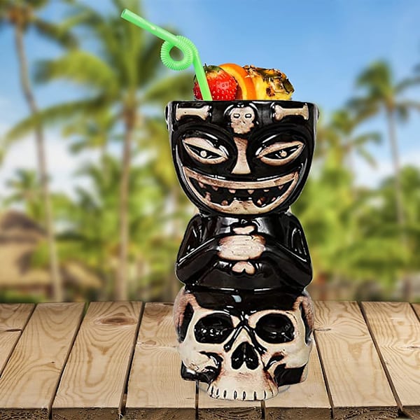Tiki Mug Tiki Glas Skull Doll Mugg För Tiki Fans Kollektion, Tiki Bar Fest Barware, Keramik, 17.5 Ounces