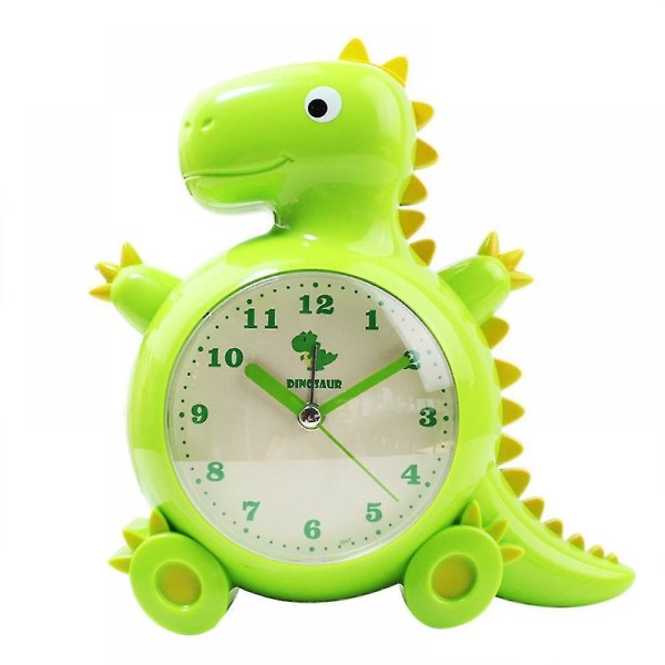 Saytay barnväckarklocka, tecknad väckarklocka Dinosauriklocka nattljus, studenthemdekoration skrivbordsklocka (grön) (hy)