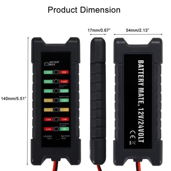 1 stk. 12V 24V Bilbatteritester, Bilgenerator Tester, Batterikontrol