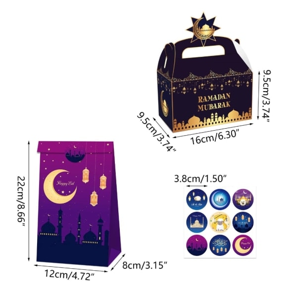 Ramadan presentpåsar och inslagningsetiketter Eid Mubarak godispåse Ramadan fest godisbox Eid Mubarak presentinslagningsetikett 1
