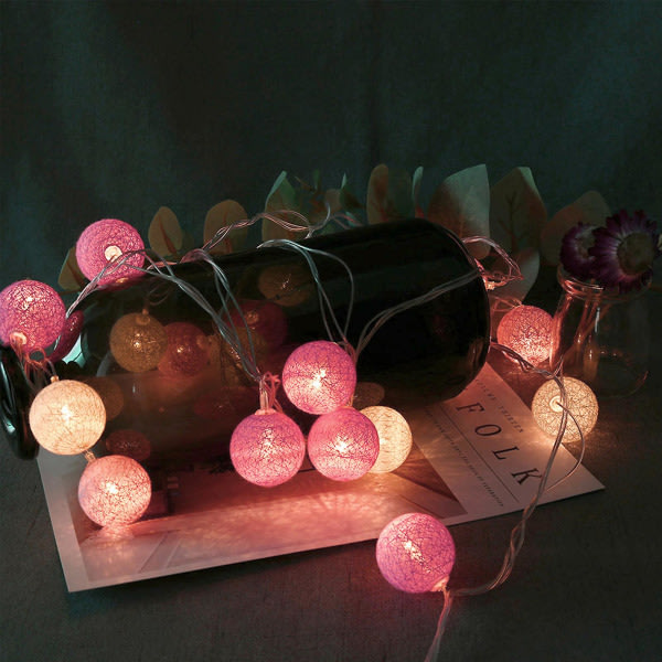 Eu Plug 220v 3,7m 20 bomullssnörebollar led ljussnöre jul inomhus nattlampa strip rosa