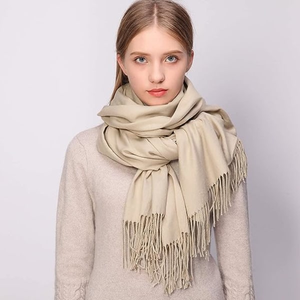 Pashminasjal og -innpakninger for kvinner, skjerf til bryllup, skjerf for kvinner, vinter (beige)