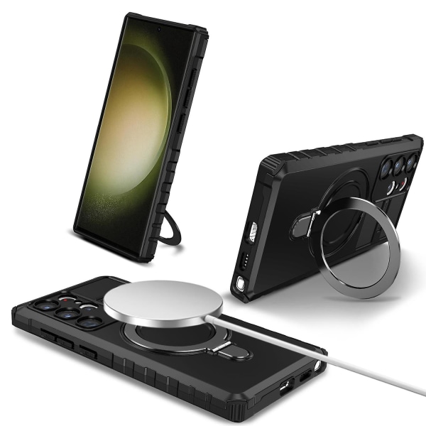 Samsung Galaxy S23 Ultra PC+TPU-fodral med magnetiskt fingergrepp och stativ Black