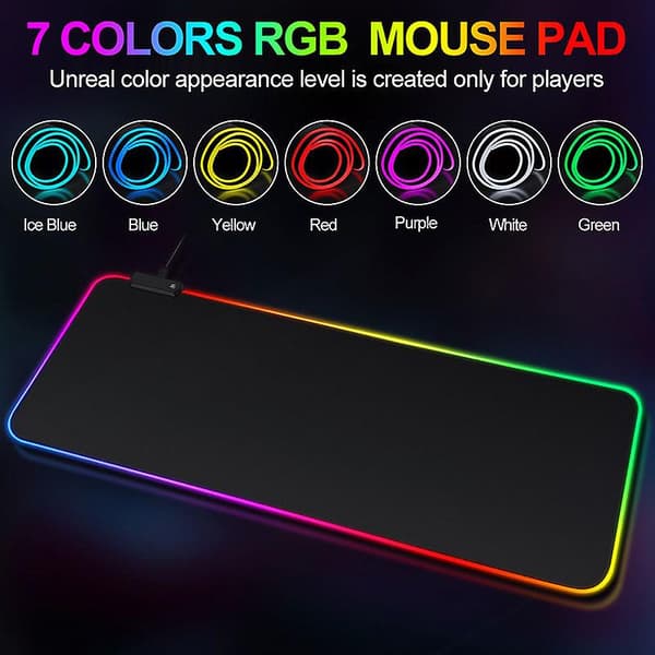 Gaming musemåtte med LED-lys - RGB - Stor størrelse 80x30 cm
