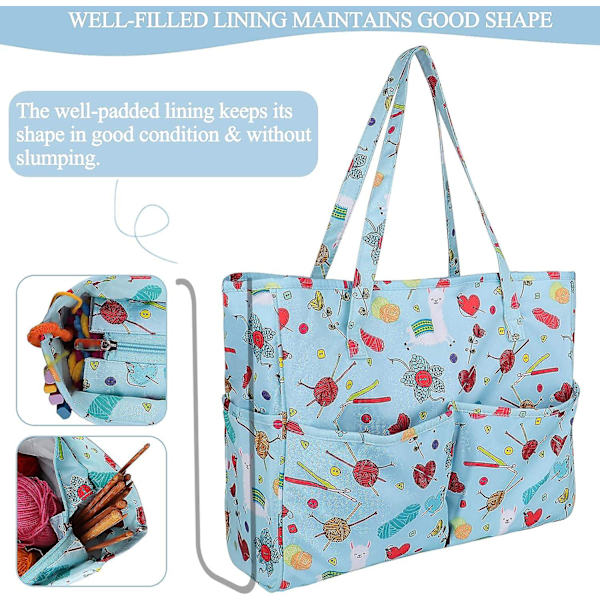 Hantverksväska för Garn Virkning Stickning Korsstygn Projekt & Tillbehör, Virkningsväskor Stickning Tote För Broderi Artikel Virkningsnålar Sticknålar, Hej