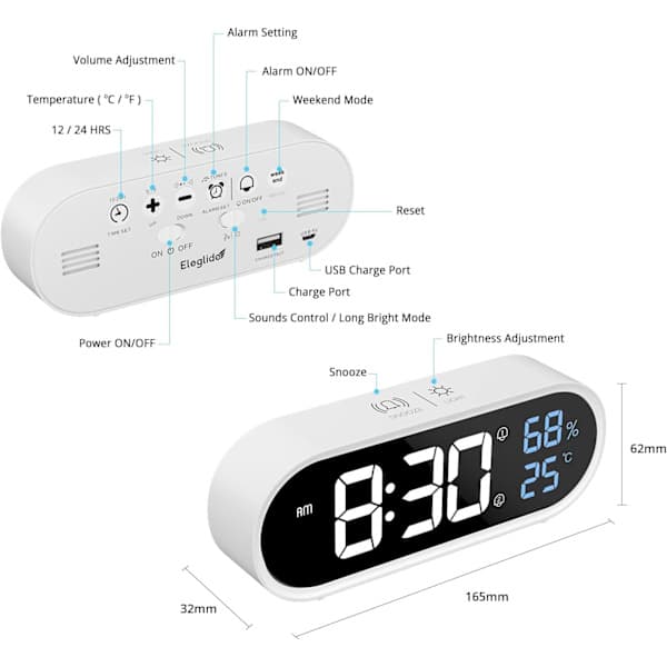 Spegel digital väckarklocka, LED digital klocka, stor tid/temperatur