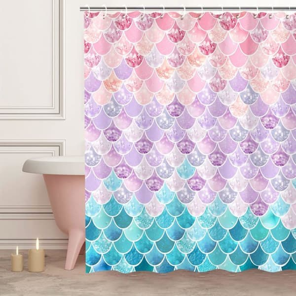 3D Merenneidon suomu suihkuverho, lila, violetti, pinkki, sininen, valtameri, kylpyhuoneen seinäkoriste, 180 cm