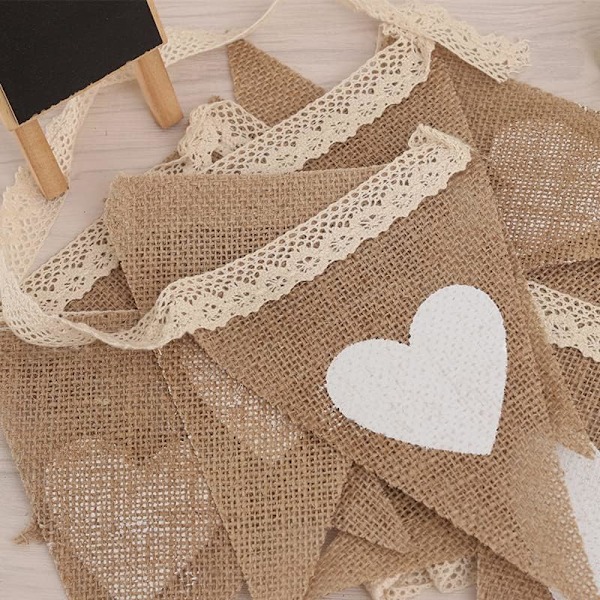 Hessian Bunting Love Heart Triangle Flags Party Decor for Wedding Birthday Ceremonies Baby Showers Christmas 26 Pieces