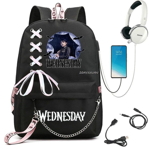 Onsdag Addams Ryggsäck Mirabel Madrigal Skolväska Usb Laddning Ryggsäck Resa Anteckningsbok Skolväska För Barn Studenter picture color2