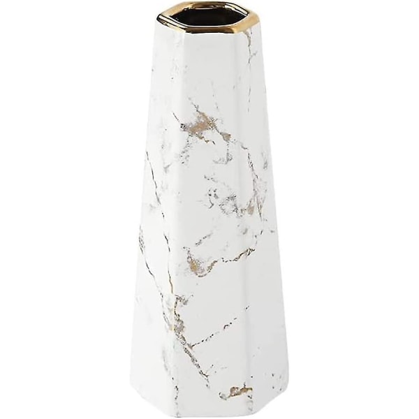 Dekorative keramiske vaser Hvitt gull Marmorvase Moderne blomstervase for hjemmedekorasjon, stue, midtdeler (hvit, liten) (hy)
