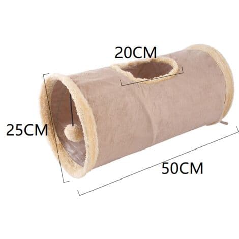 Sammenklappelig tunnel til katte og kaniner – Ruskind og polyester – 25 cm diameter, 50 cm længde – Indbygget knitrelyd