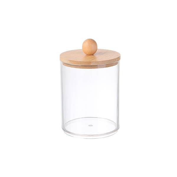 10 Oz Bomullspinne/Bomullsboll/Pad Hållare, Klar Badrumsbehållare Dispenser för Förvaring 3-pack Trälock