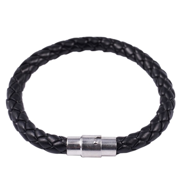 Armband i rostfritt stål och läder, flätat läderarmband, för män och kvinnor, svart - Bredd 6 mm - Läng