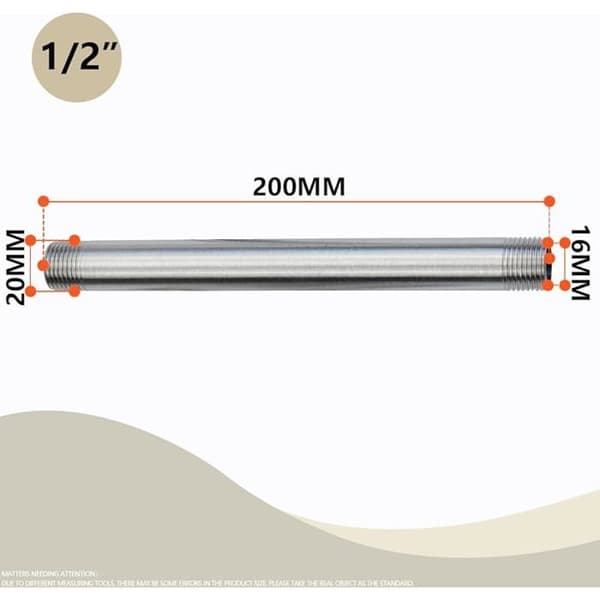 2 stk 200MM 1/2\" utvendig × 1/2\" utvendig BSP-gjenge 304 rustfritt stål forlengelsesnippel støpte rørfittings