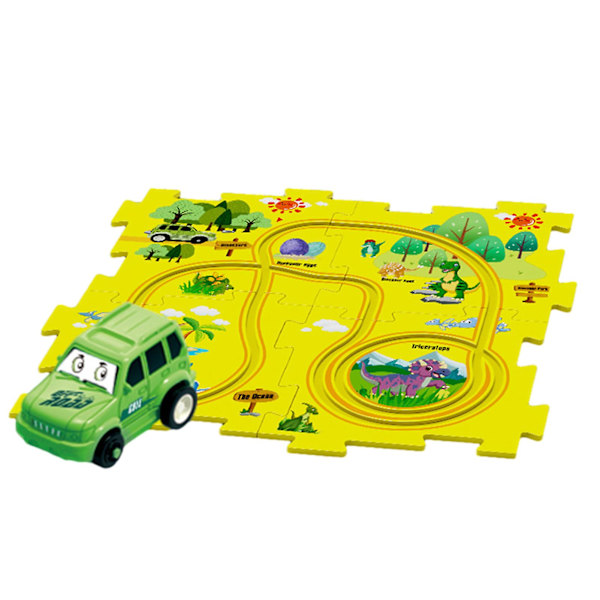 Tee-se-itse-sähköinen rata-autolelu, paristokäyttöinen leluauto ja pulmapalapelti lapsille Dinosaur 5pcs/Set