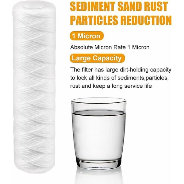 Sett med 3 kveilede filterpatroner for vannfilter - filtrering av sediment opptil 25 mikron - universell standardstørrelse (hy)