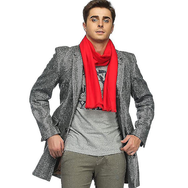 Klassisk varm vinterscarf för män - Poiltreewing lång mjuk fransad scarf Red