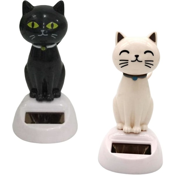 Solcelledansende legetøj håndværk kat skulptur solcelledrevet svingende statue bobble head figur til kontor vindue bil instrumentbræt hjem dekoration(2stk, sort,