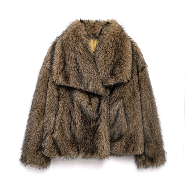 TRAFZA - Kvindes kort jakke i kunstig læder, tyk og varm langærmet frakke, ensfarvet, elegant, trendy, vinter black brown L