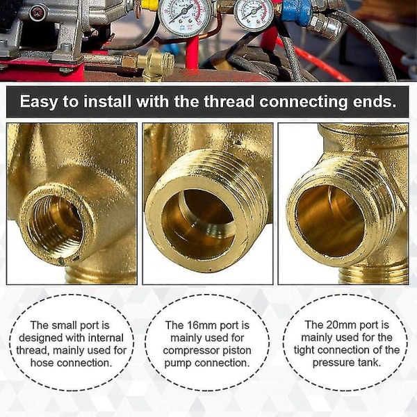 2 stk kobberkompressor tilbakeslagsventil 10mm 16mm 20mm anti-rust kompressor tilbakeslagsventil anti-slitasje kompressor tilbakeslagsventil for tilkobling av rørfittings (hy)