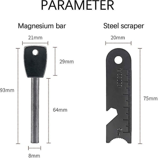 Overlevelsesflint for overlevelse, brannstarter med skrape, vanntett, 10 000 gnister ved 3000 grader, 8 mm stang, magnesiumildstål - brannstarter, nakkesnor