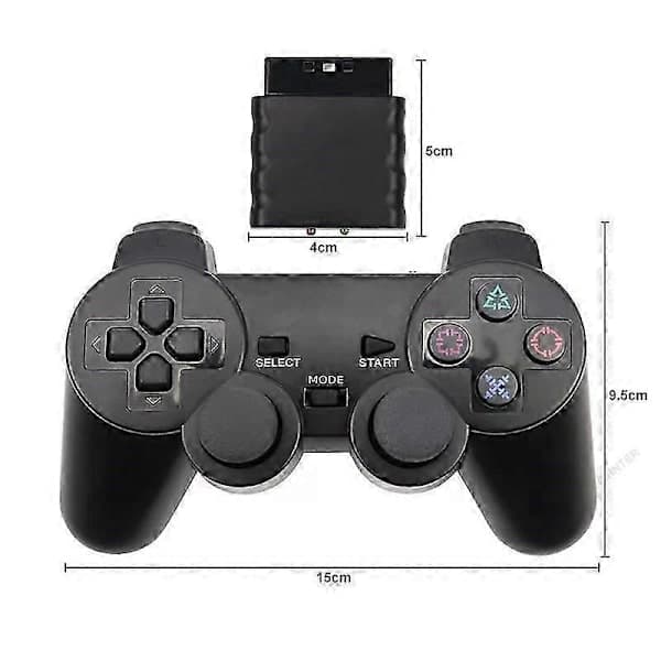 Til Sony PS2 Trådløs 2.4GHz Dual Vibration Kontrol Controller Gennemsigtig Sort Black