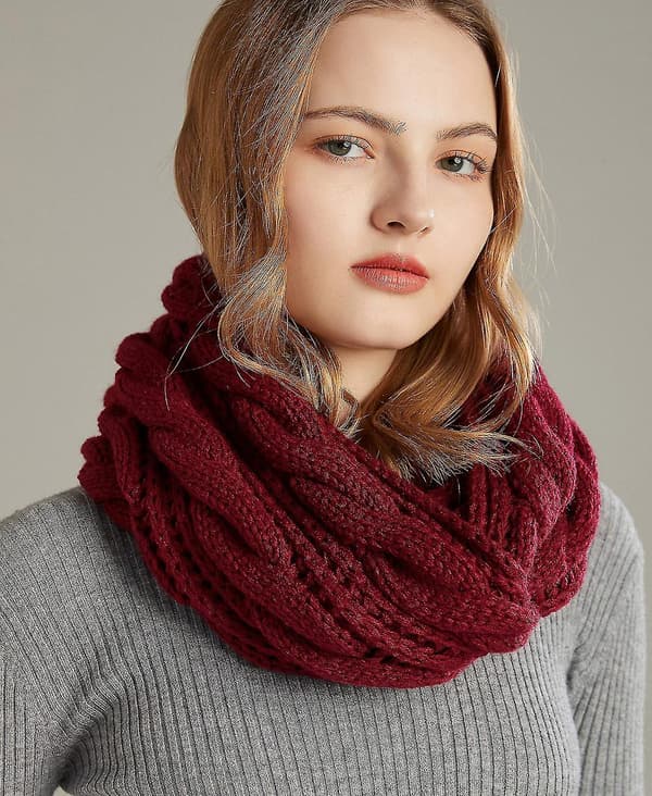 Dame Vinter Strikket Infinity Skjerf Mote Tykk Varm Sirkel Loop Skjerf Blå Winered