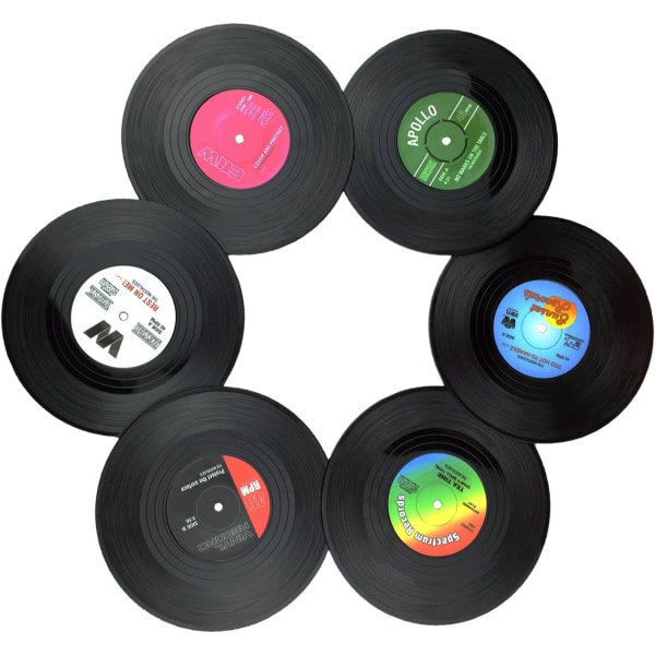 6 STK Retro Vinyl Cup Mat LP Record Style Coaster Skridsikker isoleret kaffe drikkemåtte