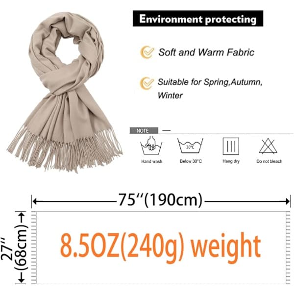 Dame Tørklæder Pashmina Sjaler og Wraps til Bryllup Tørklæder til Kvinder Vinter Lys Khaki Light Khaki